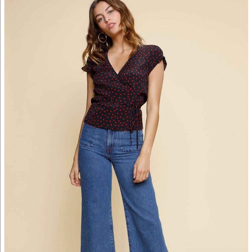 Rouje Lisa wrap top in black with red polka dots - Picture 2 of 2